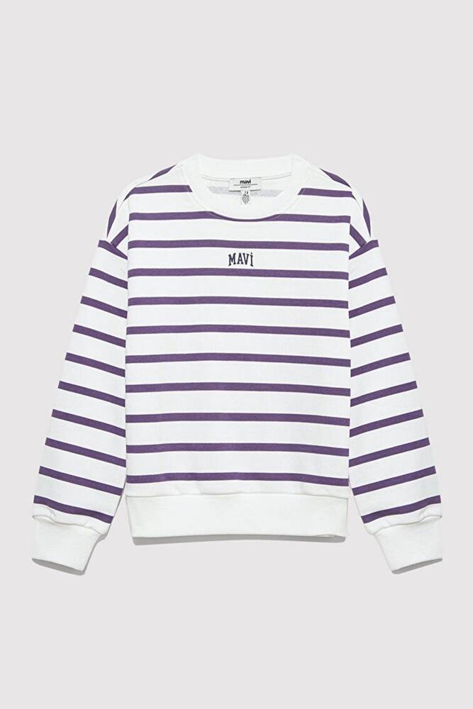 Kız Çocuk Mavi Logo Çizgili Sweat 7S10038-88138 Mor 
