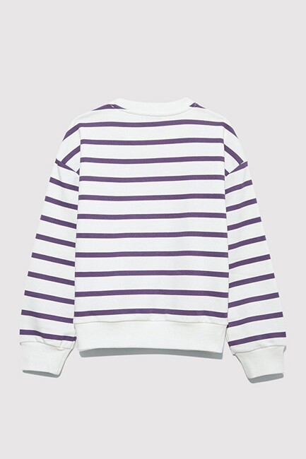 Kız Çocuk Mavi Logo Çizgili Sweat 7S10038-88138 Mor (3)