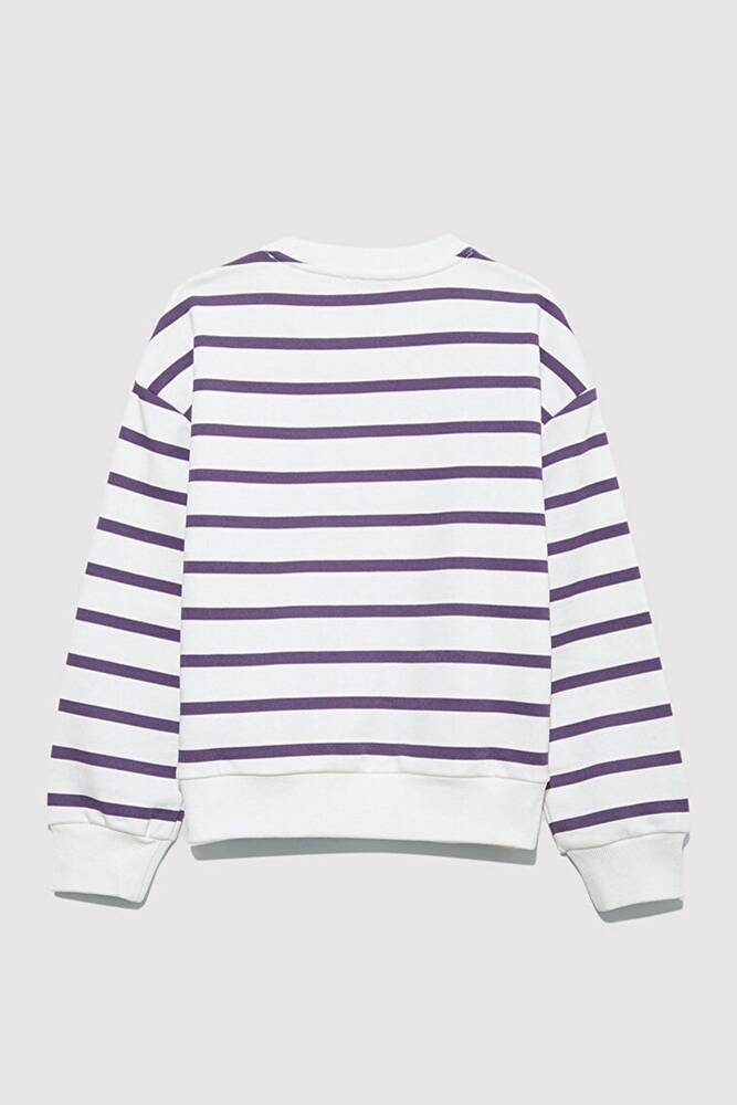 Kız Çocuk Mavi Logo Çizgili Sweat 7S10038-88138 Mor 
