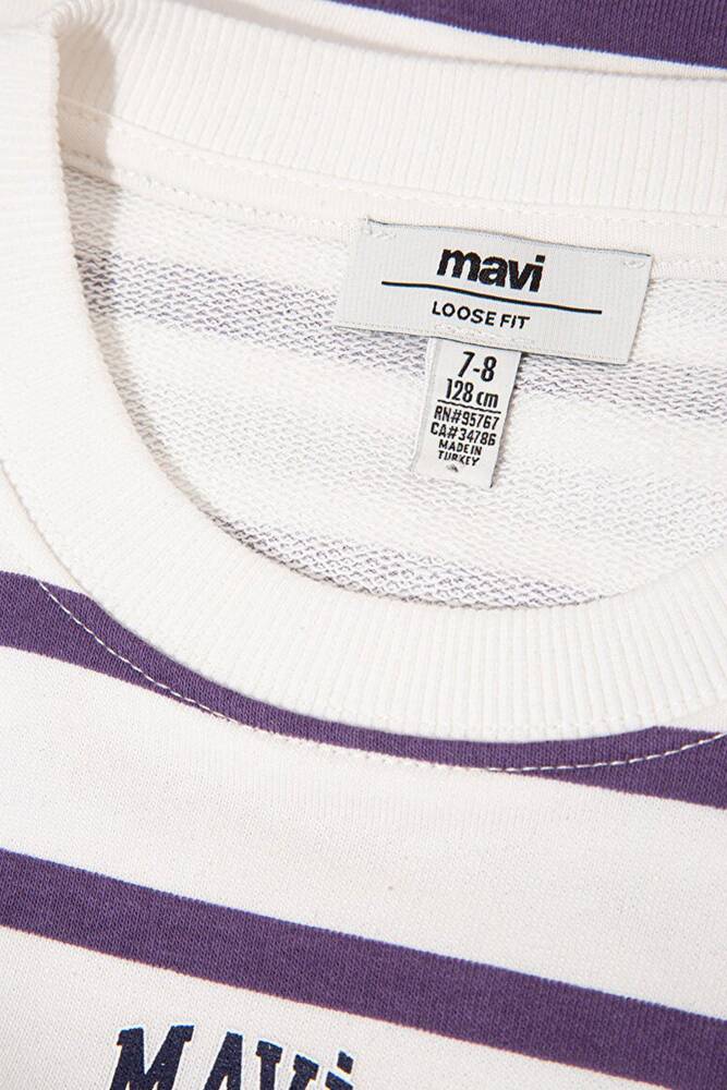 Kız Çocuk Mavi Logo Çizgili Sweat 7S10038-88138 Mor 