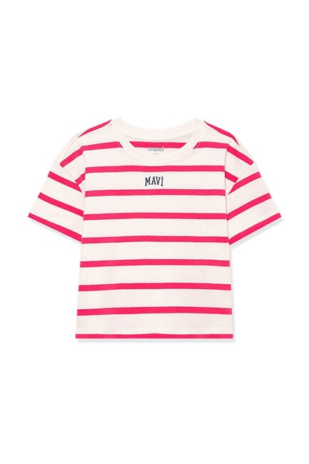 Kız Çocuk Mavi Logo Çizgili Tişört 7610182-71111 Pembe (2)