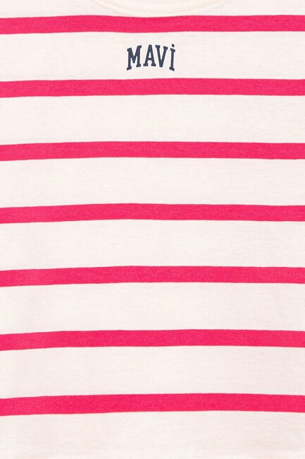 Kız Çocuk Mavi Logo Çizgili Tişört 7610182-71111 Pembe - Thumbnail