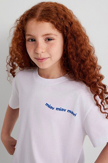 Kız Çocuk Miav Baskılı Crop Tişört 7610180-620 Beyaz (1)
