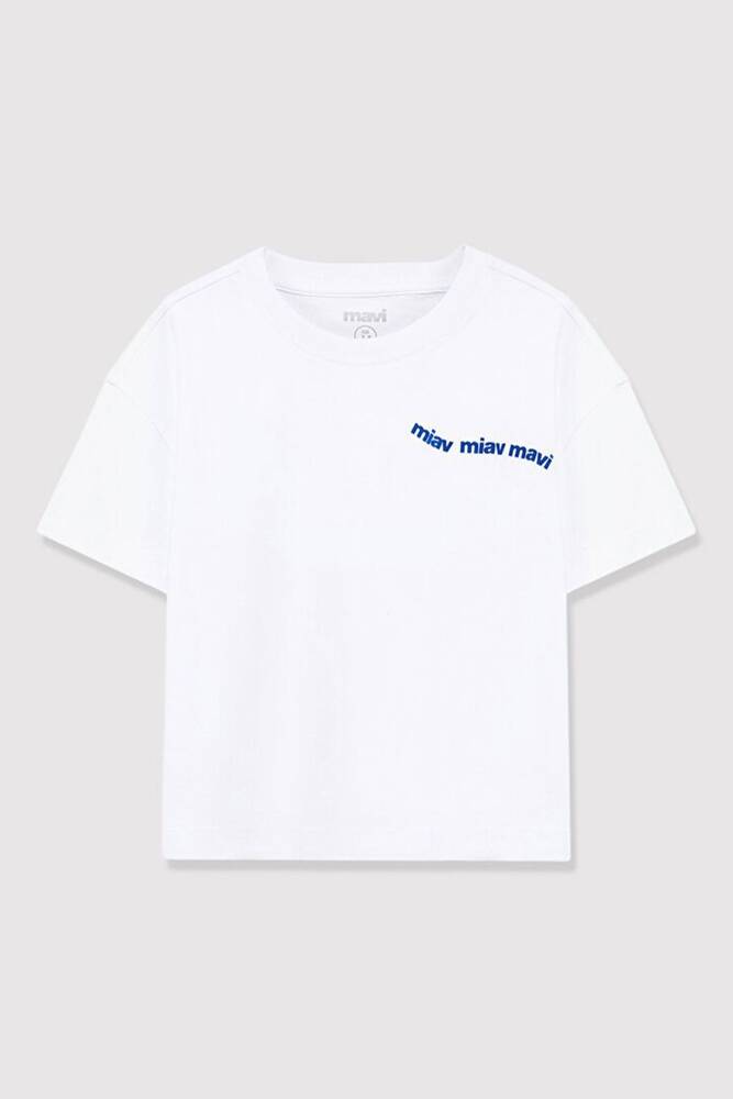 Kız Çocuk Miav Baskılı Crop Tişört 7610180-620 Beyaz 