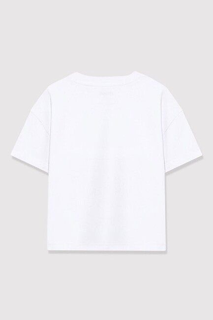 Kız Çocuk Miav Baskılı Crop Tişört 7610180-620 Beyaz - Thumbnail