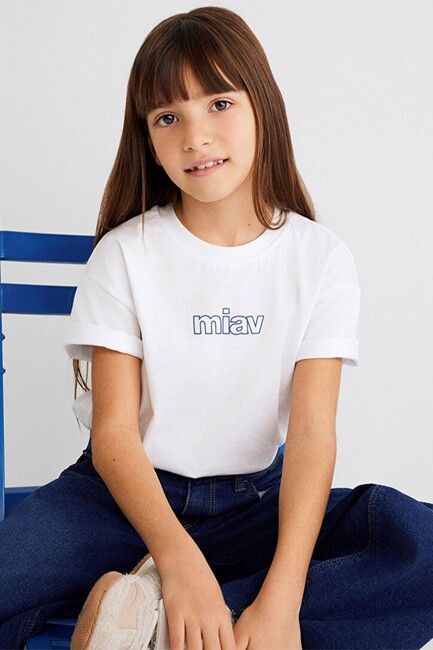 Kız Çocuk Miav Baskılı Oversize Tişört 7610158-620 Beyaz (1)
