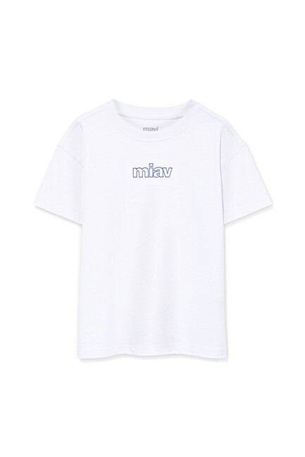 Kız Çocuk Miav Baskılı Oversize Tişört 7610158-620 Beyaz (2)