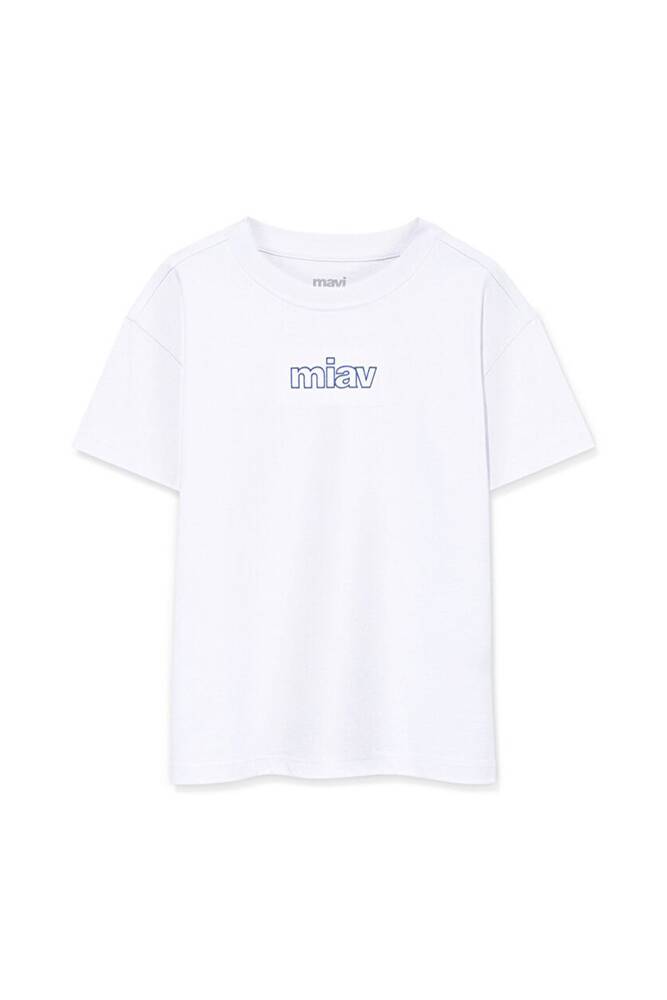 Kız Çocuk Miav Baskılı Oversize Tişört 7610158-620 Beyaz 