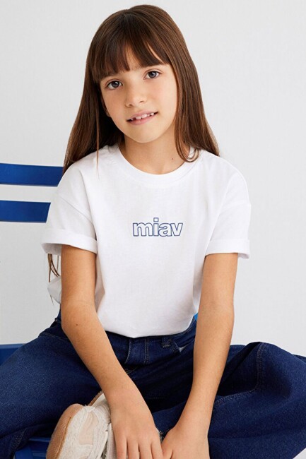 Kız Çocuk Miav Baskılı Oversize Tişört 7610158-620 Beyaz 