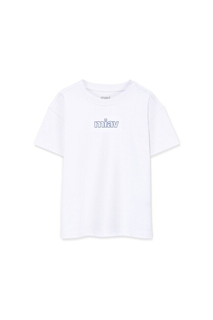 Kız Çocuk Miav Baskılı Oversize Tişört 7610158-620 Beyaz  (1)