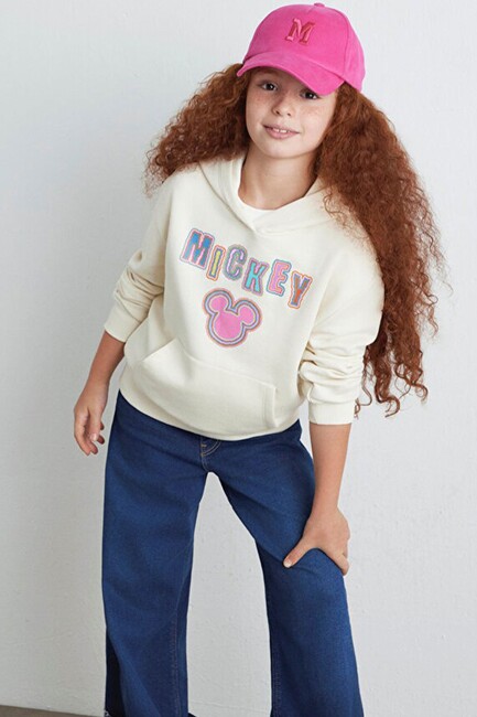 Kız Çocuk Mickey Baskılı Sweat 7S10141-70072 Bej (1)