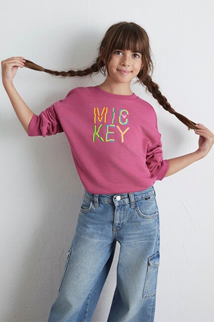 Kız Çocuk Mickey Baskılı Sweat 7S10142-71085 Pembe (1)