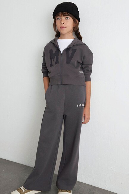 Kız Çocuk MV Baskılı Fermuarlı Sweat 7S10128-90778 Gri (1)