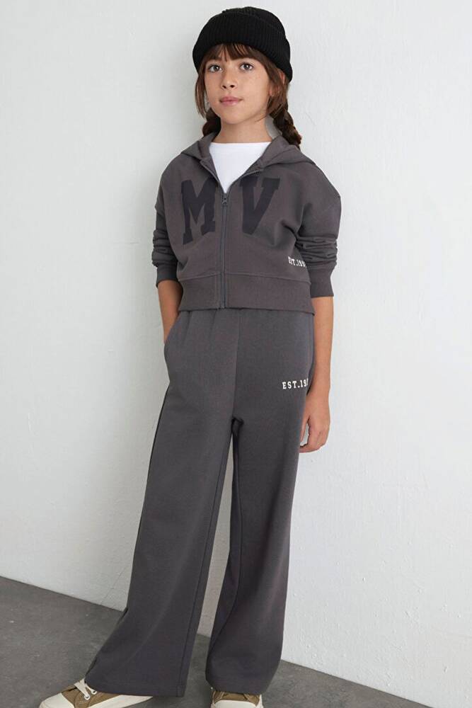 Kız Çocuk MV Baskılı Fermuarlı Sweat 7S10128-90778 Gri 