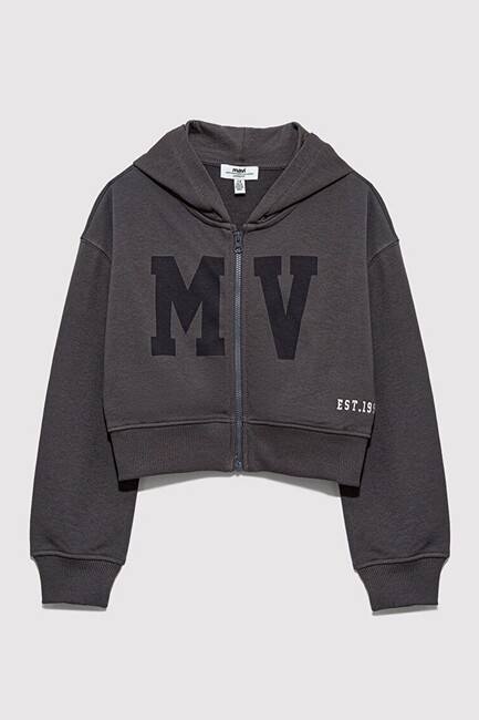 Kız Çocuk MV Baskılı Fermuarlı Sweat 7S10128-90778 Gri (2)