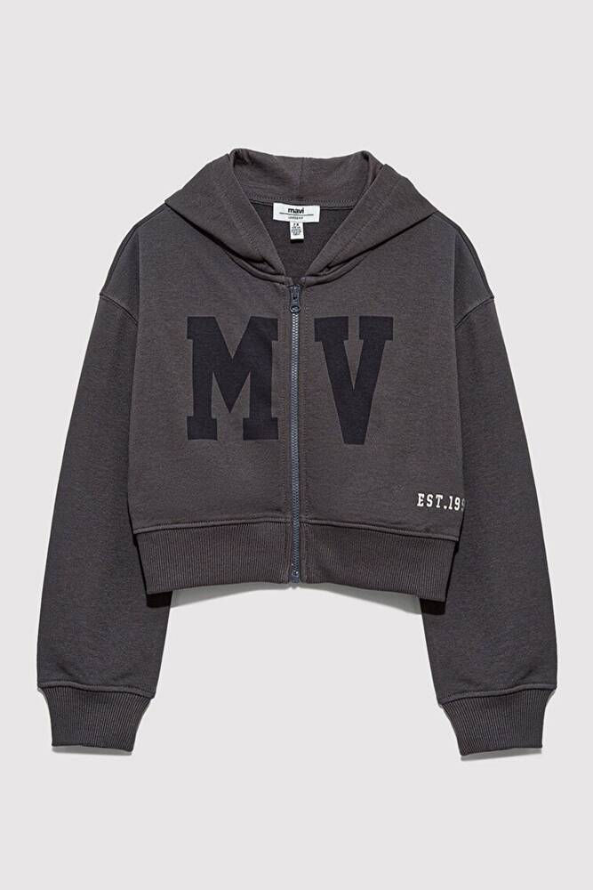 Kız Çocuk MV Baskılı Fermuarlı Sweat 7S10128-90778 Gri 