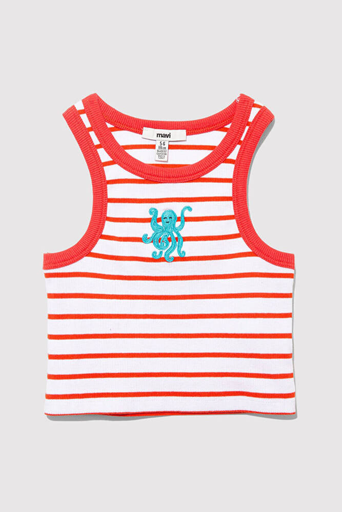 Kız Çocuk Nakış Detaylı Çizgili Crop 7610333-89719 Kırmızı 