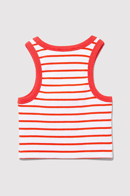 Kız Çocuk Nakış Detaylı Çizgili Crop 7610333-89719 Kırmızı - Thumbnail