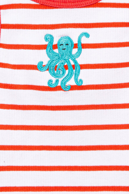 Kız Çocuk Nakış Detaylı Çizgili Crop 7610333-89719 Kırmızı - Thumbnail