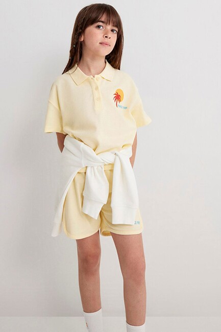 Kız Çocuk Palmiye Baskılı Tişört 7610335-89143 Sarı (1)