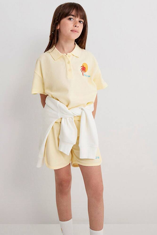 Kız Çocuk Palmiye Baskılı Tişört 7610335-89143 Sarı 