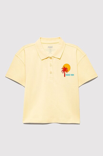 Kız Çocuk Palmiye Baskılı Tişört 7610335-89143 Sarı (2)