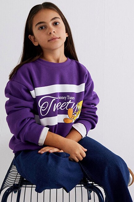 Kız Çocuk Tweety Baskılı Sweat 7S10073-70633 Mor (1)