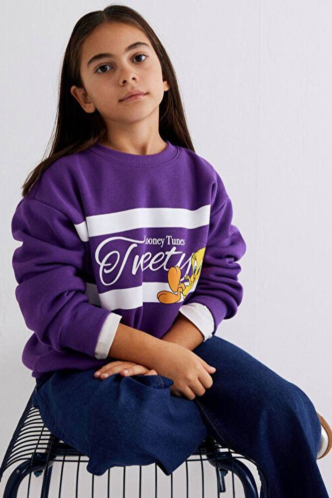 Kız Çocuk Tweety Baskılı Sweat 7S10073-70633 Mor 