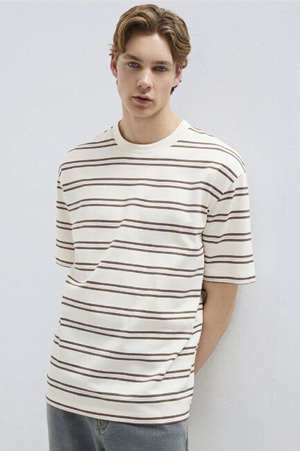 Mavi Erkek Çizgili Tişört 0613175-70056 Ekru (1)