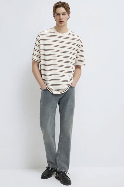 Mavi Erkek Çizgili Tişört 0613175-70056 Ekru (2)
