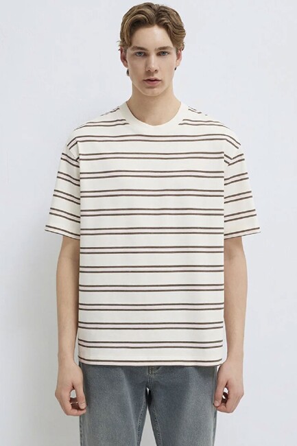 Mavi Erkek Çizgili Tişört 0613175-70056 Ekru (3)
