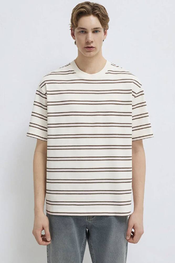 Mavi Erkek Çizgili Tişört 0613175-70056 Ekru 