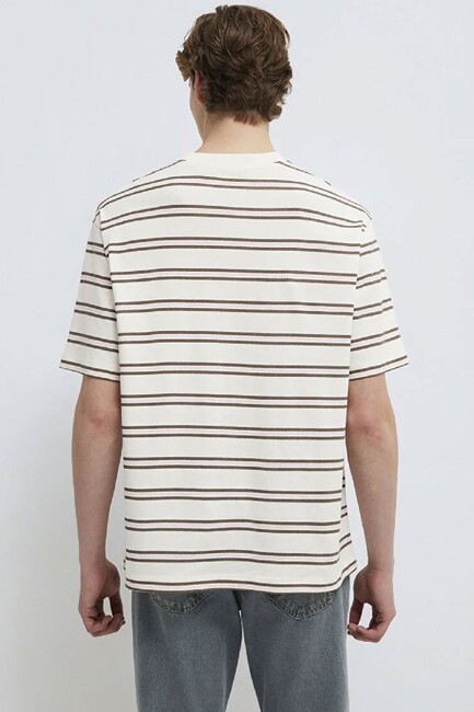 Mavi Erkek Çizgili Tişört 0613175-70056 Ekru - Thumbnail