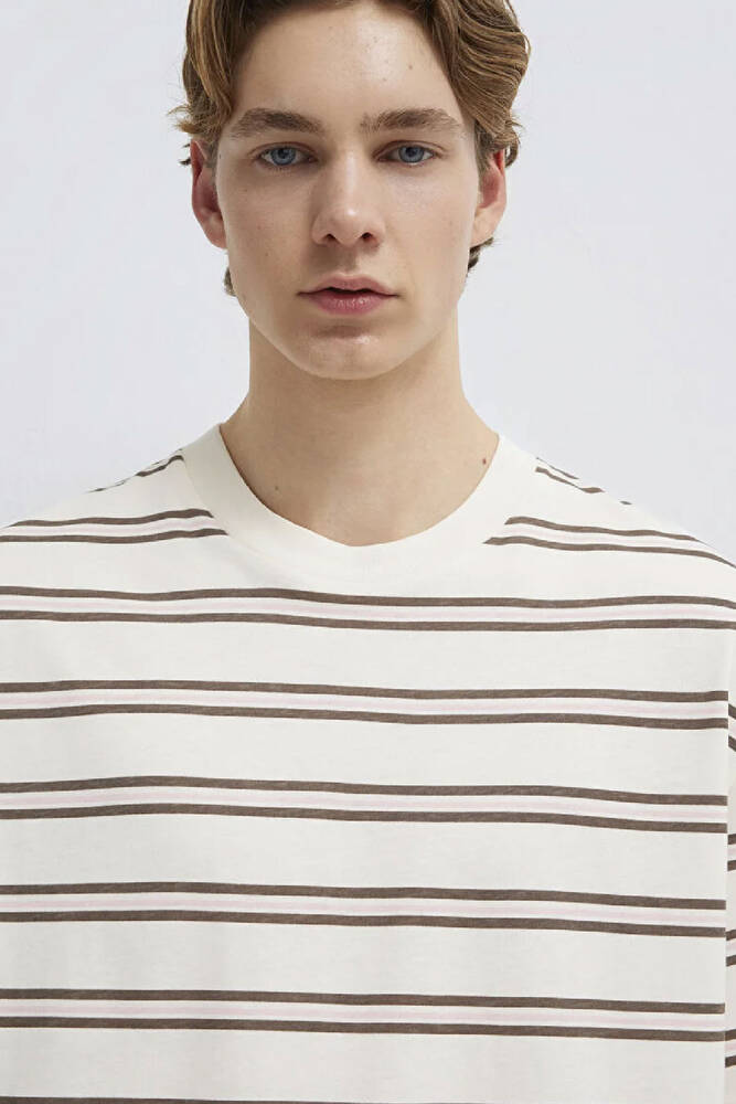 Mavi Erkek Çizgili Tişört 0613175-70056 Ekru 