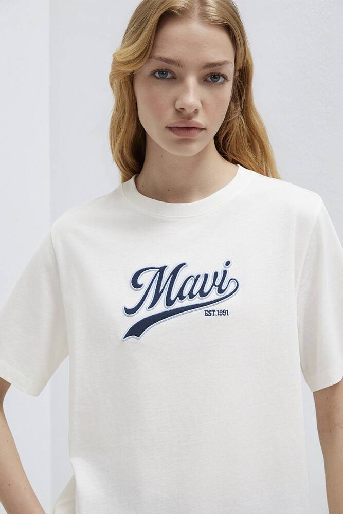 Mavi Kadın Logo Baskılı Tişört 1613565-80194 Beyaz 