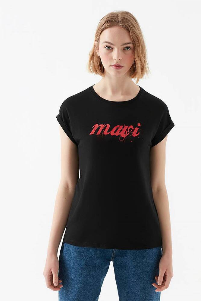 Mavi Kadın Mavi Logo Baskılı Tshırt 166422-900 Siyah 
