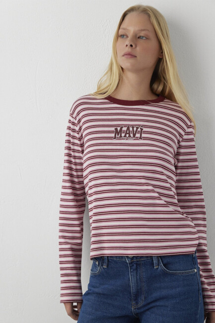 Mavi Kadın Uzun Kollu Logo Tişört 1620077-A6662 Pembe