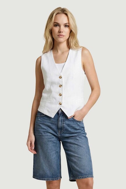 Only Kadın Lıta Linen Yelek 15370277 Beyaz (1)