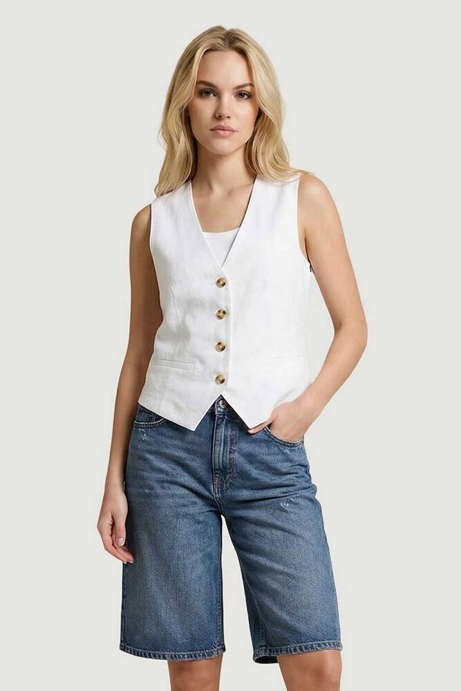 Only Kadın Lıta Linen Yelek 15370277 Beyaz 