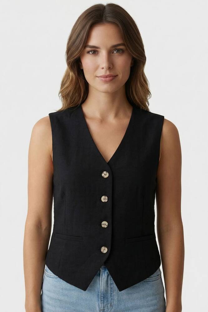 Only Kadın Lıta Linen Yelek 15370277 Siyah 