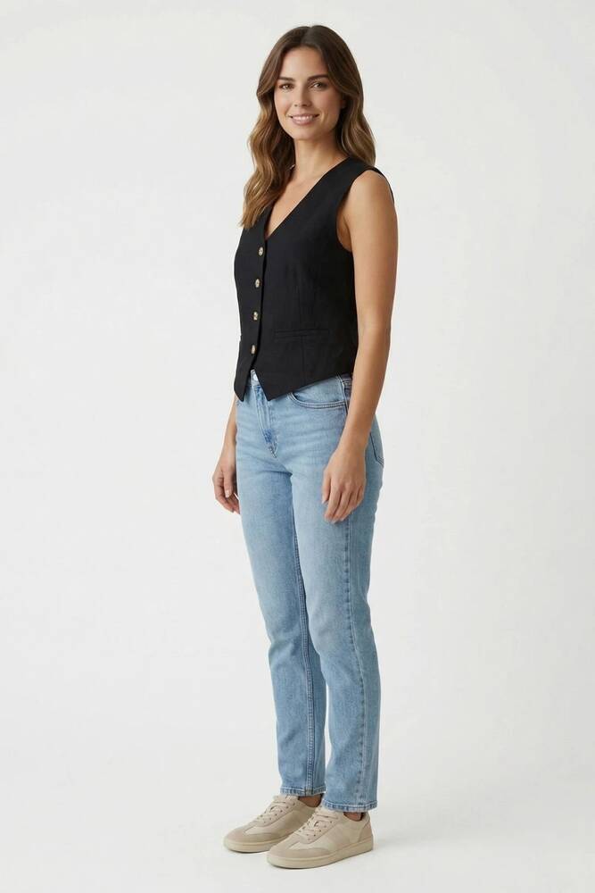 Only Kadın Lıta Linen Yelek 15370277 Siyah 