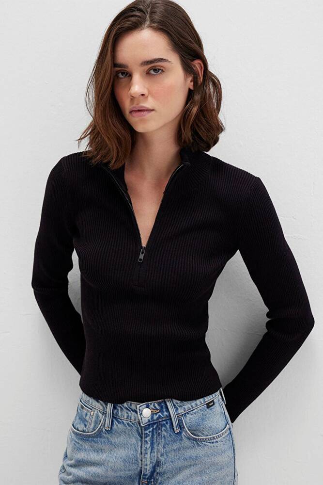 Yarım Fermuarlı Kazak 1710519-900 Siyah 